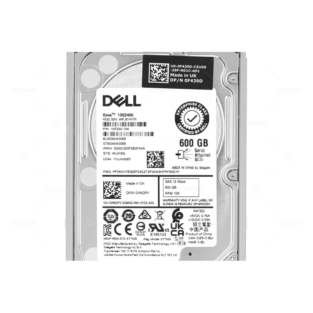 VWDPV  DELL 600GB 10K 12G SAS 2.5 SFF HARD DRIVE
